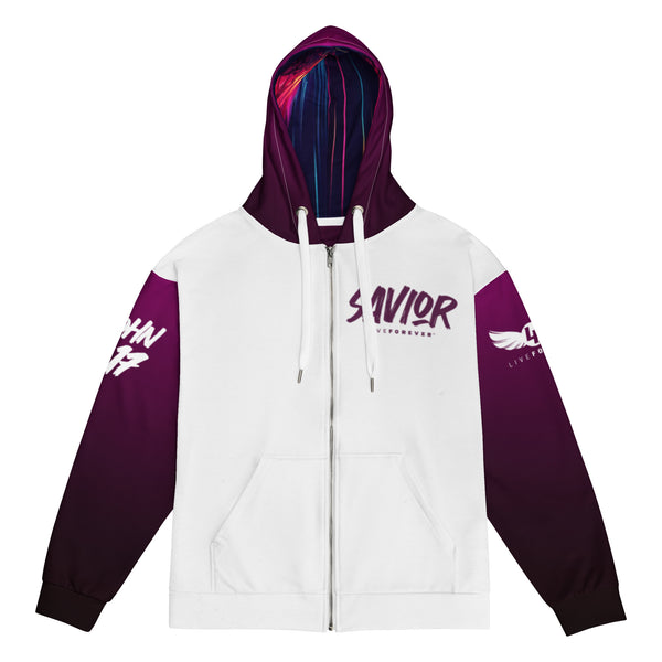 Savior white Unisex zip hoodie